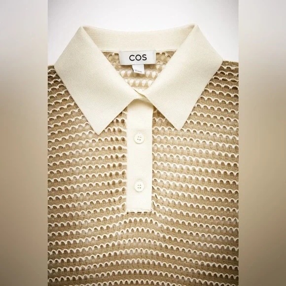 COS Mesh Crochet Polo Shirt Top S NWOT - Picture 2 of 11
